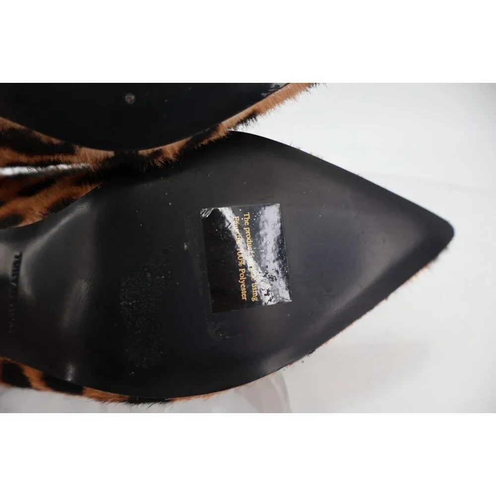 Tory Burch Double T Buckle Leopard Calf Hair Kitten Heel Pumps Size 5.5 Brown